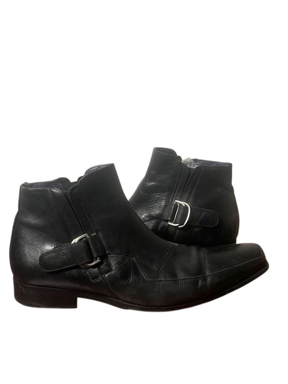 MEZLAN Black Leather Boots Chelsea Buckle Strap Elastic Gusset Mens Size 10